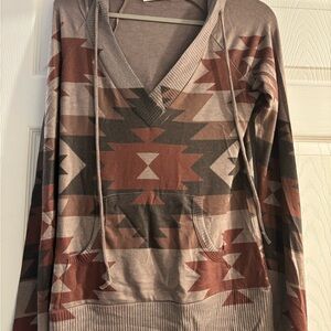 Aztec-Inspired V-Neck Sweater in Earth Tones